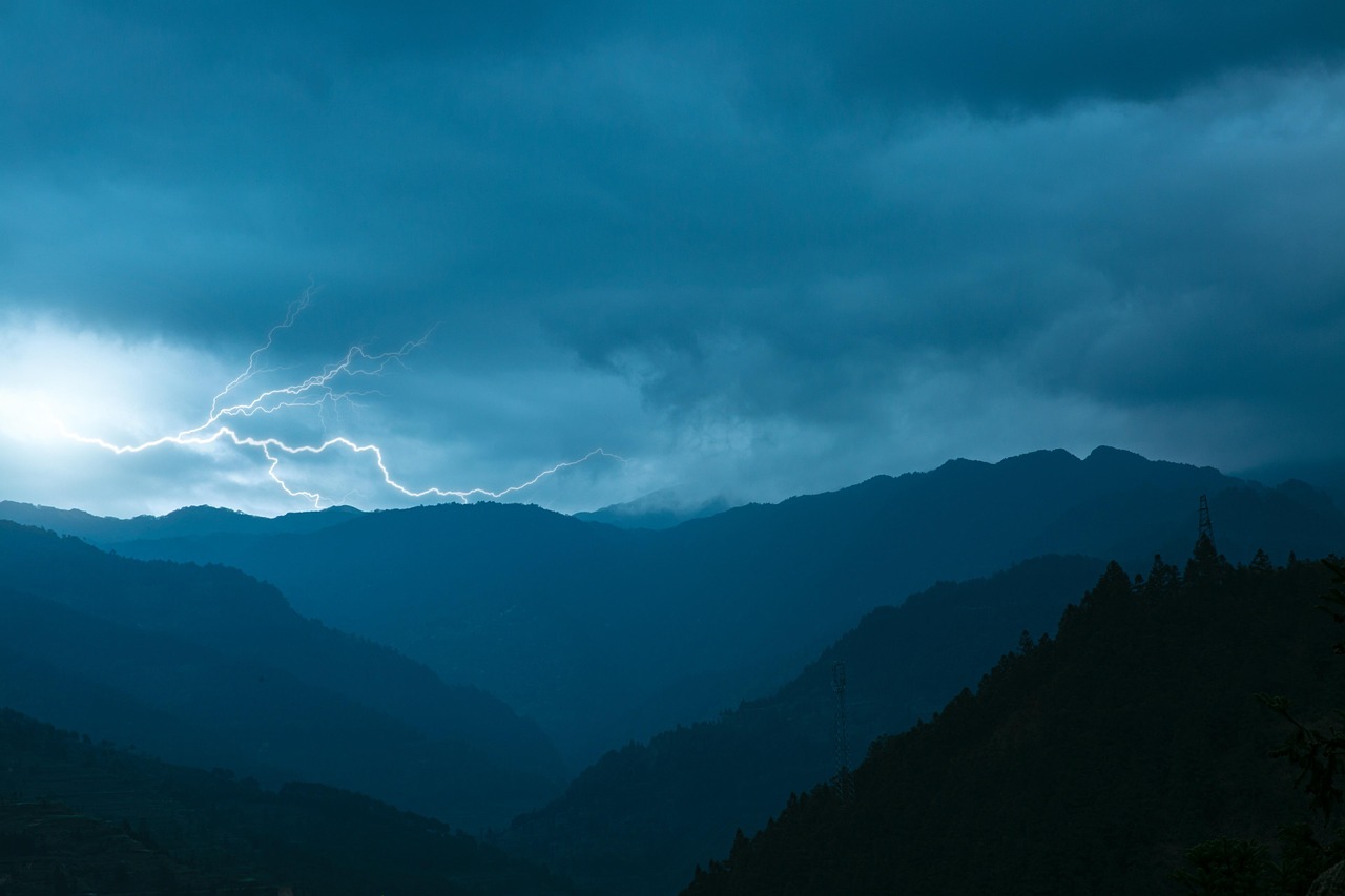 lightning over a mountain